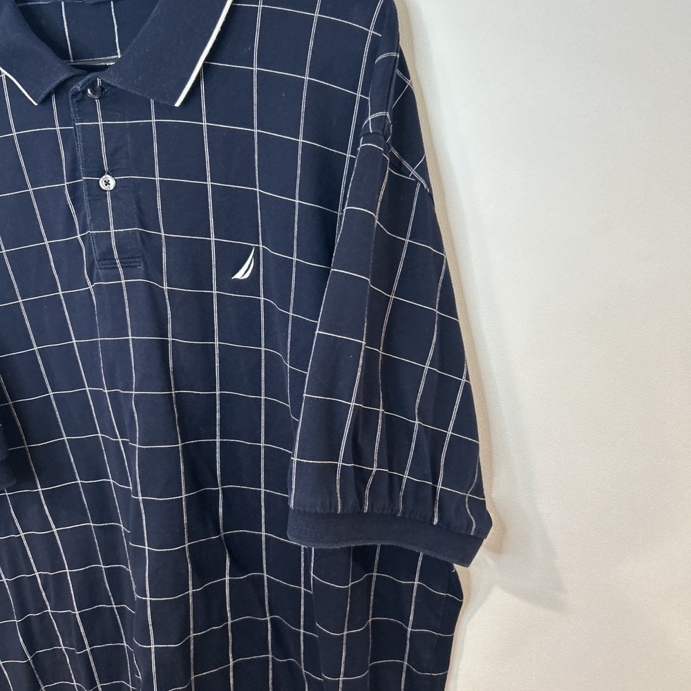 Nautica Navy/White Plaid Mens Cotton Polo Shirt Size XXL - Picture 4 of 8